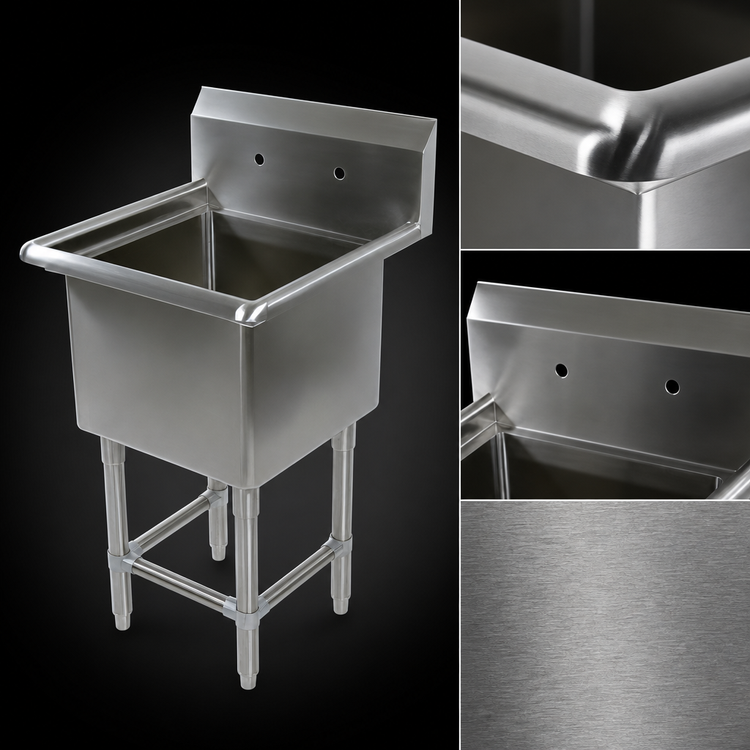 Product image #3 for John Boos Pro-Bowl 1-Compartment Stainless Steel Sink, 30 x 24 x 12 Inch Bowl, 10 Inch Boxed Backsplash