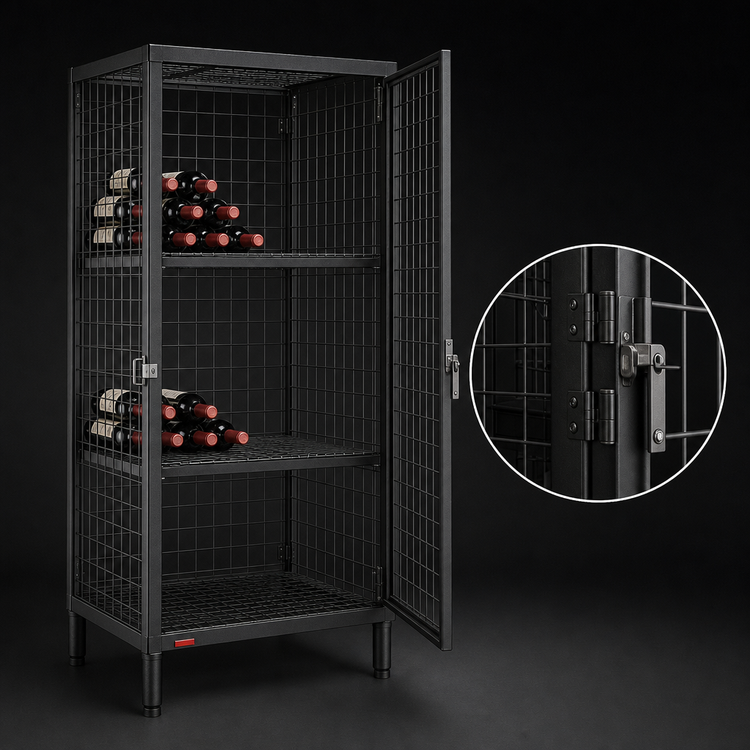 Product image #3 for Eagle Group 3-Tier Bulk Wine Storage Unit with Hinged Security Doors, 36-Inch Wide, 180-Bottle Capacity, Black Powder-Coated Finish