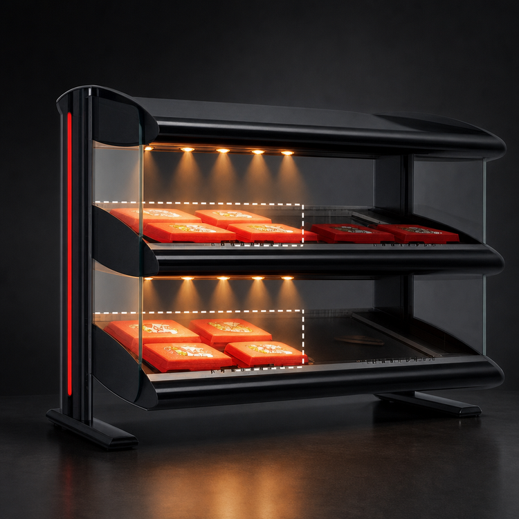 Product image #3 for Hatco Spot On Slant Dual-Shelf Heated Zone Merchandiser Warmer, 52 Inch Wide, 120/208-240V, 3000W