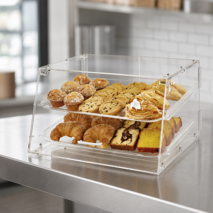 Product image #3 for Winco Acrylic Countertop Pastry Display Case, 21 x 18 x 12 Inch, Front Slant with Rear Access Door