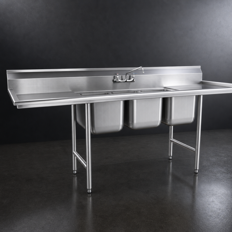 Product image #3 for Eagle Group 314 Series 3-Compartment Sink with Left Drainboard, 304 Stainless Steel