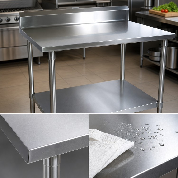 Product image #3 for BK Resources 48" x 24" 5" Backsplash Stainless Steel Work Table with Galvanized Legs and Undershelf