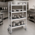 Thumbnail image #3 for Fermod Fermostock 4R35C71M 4-Tier Mobile Polymer Shelving Unit, 35"W x 22"D x 71"H, Gray, Anodized Aluminum