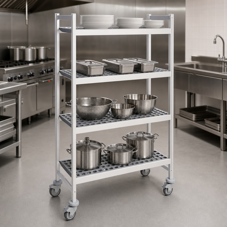 Product image #3 for Fermostock 4-Tier Mobile Polymer Shelving Unit, 35"W x 22"D x 71"H