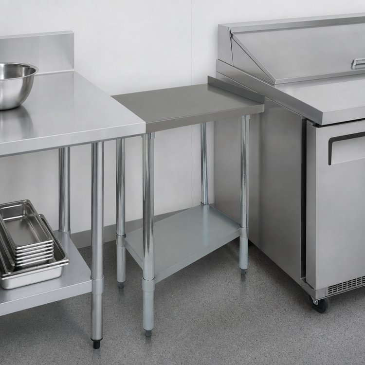 Product image #3 for Advance Tabco Special Value Series 12" x 30" 18-Gauge 430 Stainless Steel Equipment Filler Table with Galvanized Undershelf and Legs