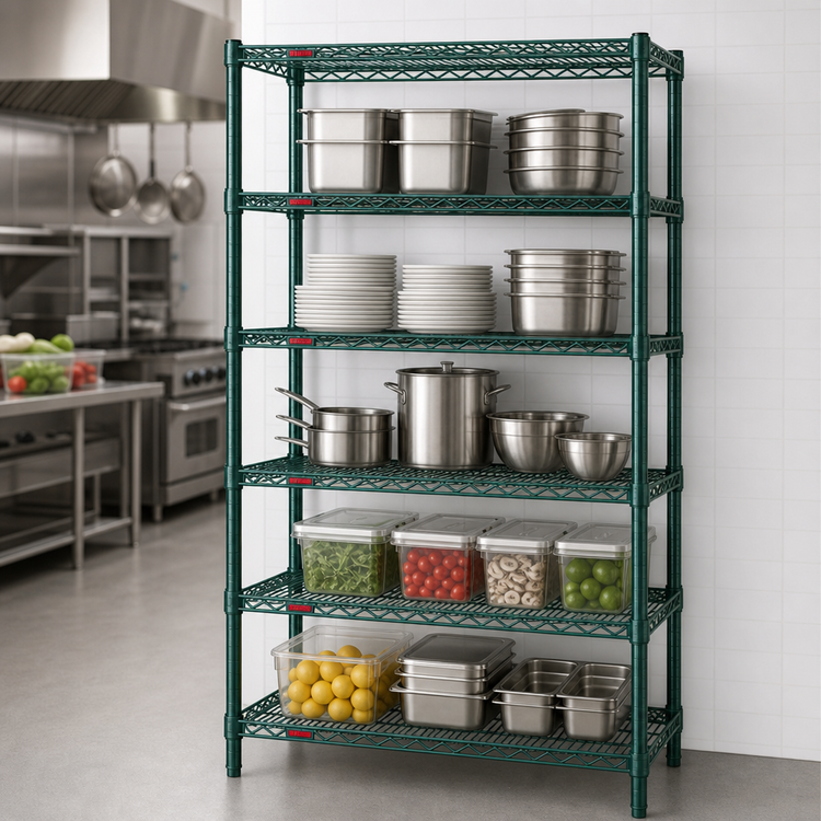 Product image #3 for Eagle Valu-Gard 5-Tier Starter Wire Shelving Unit, 60 x 24 x 86 Inches, Green Epoxy
