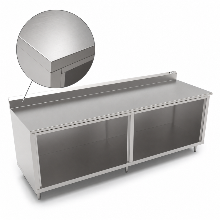 Product image #3 for John Boos Stainless Steel Work Table with Open Front Cabinet Base, 120 x 30 Inches, 5-Inch Backsplash