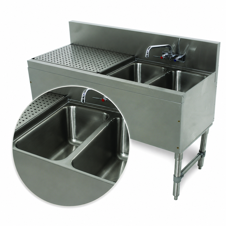 Product image #3 for Advance Tabco Prestige 2-Compartment Stainless Steel Underbar Sink Unit, 48 Inch, Left Drainboard