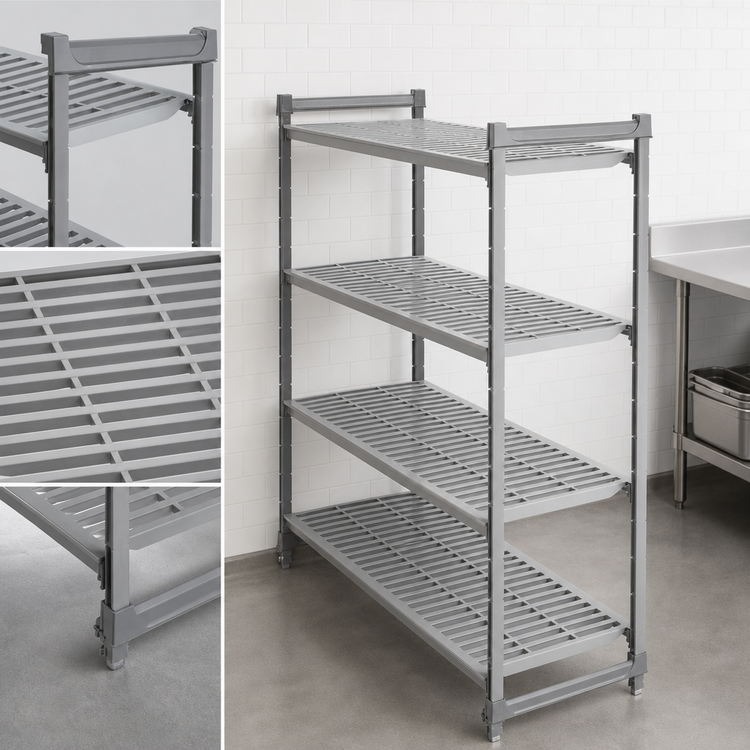 Product image #3 for Cambro Camshelving Basics Plus 4-Tier Vented Stationary Polymer Shelving Starter Unit, 24" W x 60" L x 64" H
