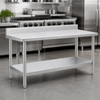 Thumbnail image #3 for Eagle Group Spec-Master T3030SEM-BS 30" x 30" Stainless Steel Work Table, 14-Gauge 300 Series Top, 4-1/2" Backsplash, Adjustable Undershelf