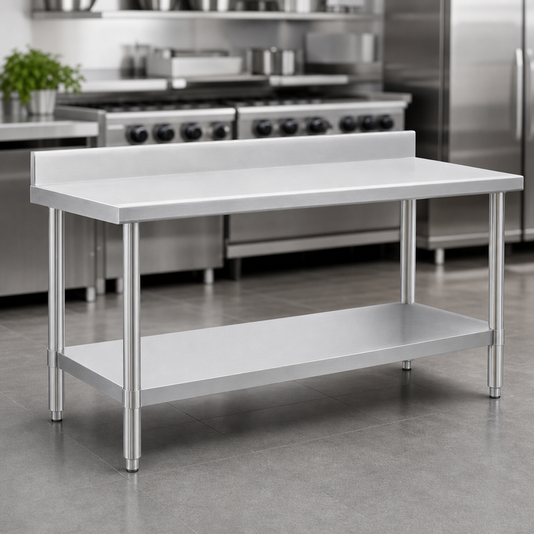 Product image #3 for Spec-Master Marine Series 30 Inch x 30 Inch Stainless Steel Work Table with 4-1/2 Inch Backsplash and Adjustable Undershelf