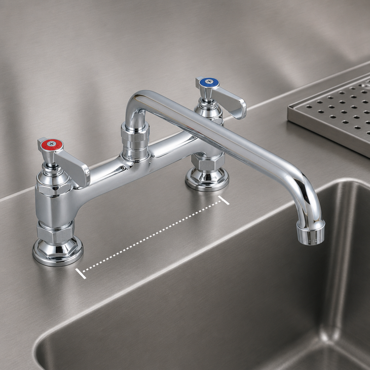 Product image #3 for OptiFlow Heavy Duty Manual Deck Mount Faucet with 6-Inch Swing Spout, 8-Inch Centers, Chrome Finish