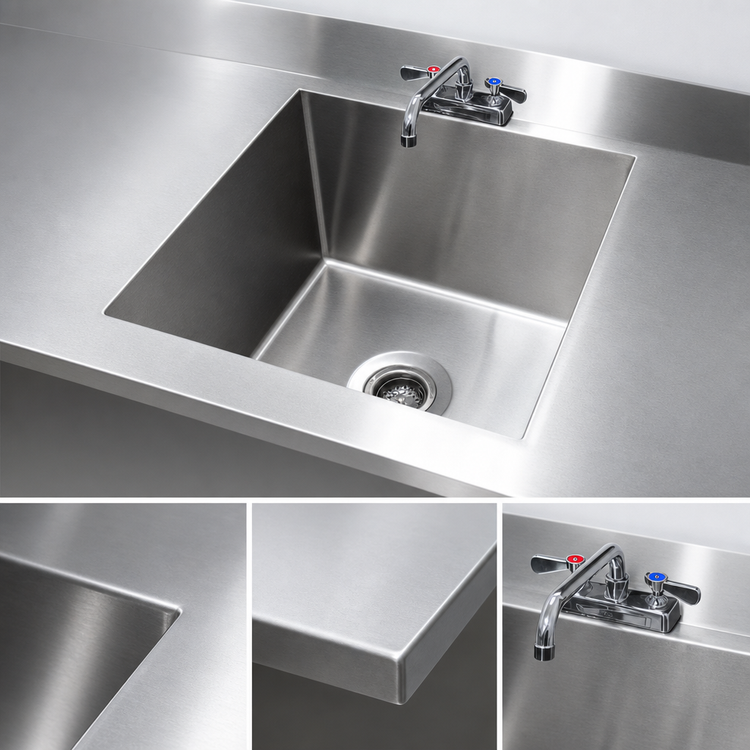 Product image #3 for Advance Tabco Single Bowl Welded-In Table Top Sink with Faucet, 16 x 20 x 8 Inch Bowl