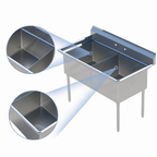 Thumbnail image #3 for Sapphire Manufacturing SMS1818-2 2-Compartment Stainless Steel Sink, 18" x 18" x 14" Bowls, 9-3/4" Backsplash, Galvanized Legs