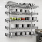 Thumbnail image #3 for Eagle Group QuadTruss S4-5B-SSW1824C 5-Tier Piggyback Wall-Mounted Open Wire Shelf Kit, 24W x 18D, Chrome