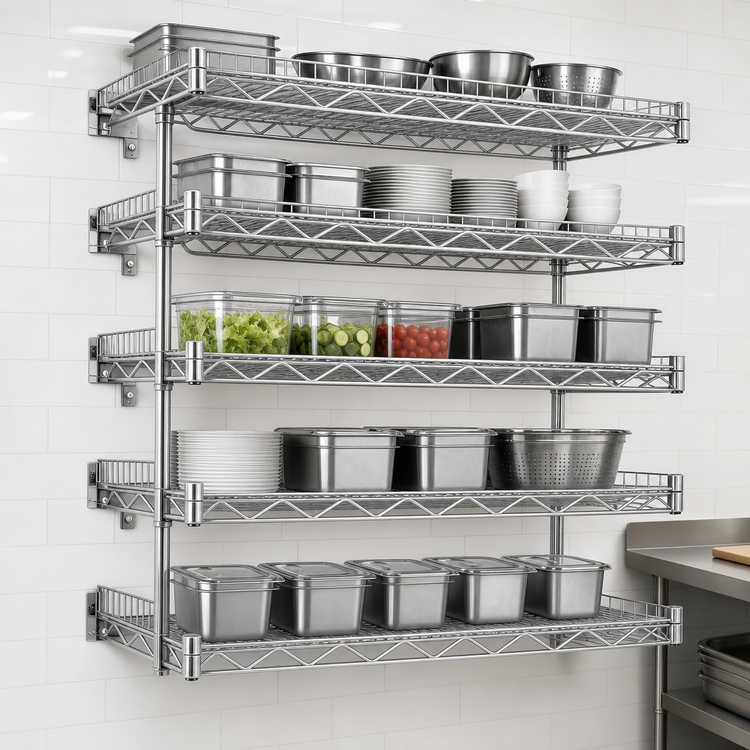Product image #3 for Eagle QuadTruss 5-Tier Piggyback Wall-Mounted Open Wire Shelf Kit, 24W x 18D, Chrome Finish