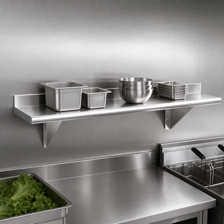 Product image #3 for Advance Tabco 96" x 15" Wall-Mounted Stainless Steel Shelf, 18 Gauge, Satin Finish