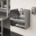 Thumbnail image #3 for BK Resources BKHS-W-1410-1-SS-BKK Wall-Mounted 14" x 10" 304 Stainless Steel Hand Sink with 5" Bowl and Dual Side Splashes
