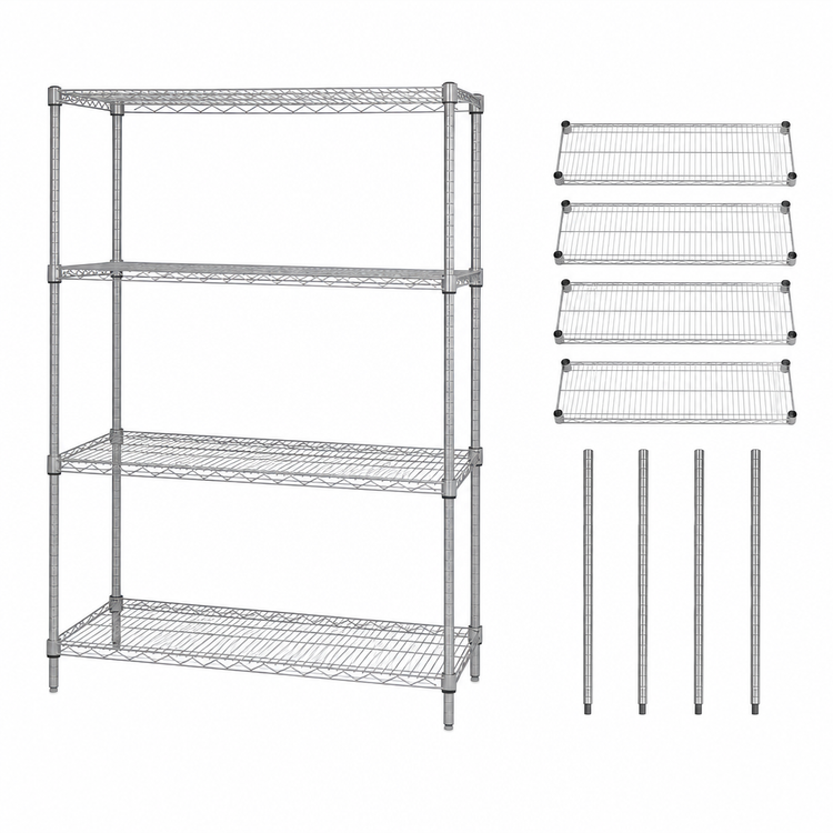 Product image #3 for Quantum Stationary 4-Shelf Wire Shelving Starter Kit, 60" W x 21" D x 54" H, 304 Stainless Steel