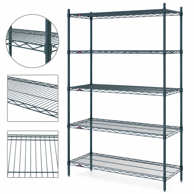 Product image #4 for Metro Super Erecta 5-Shelf Starter Wire Shelving Unit, 60"W x 21"D x 74"H, Metroseal 3 Green Epoxy-Coated Finish