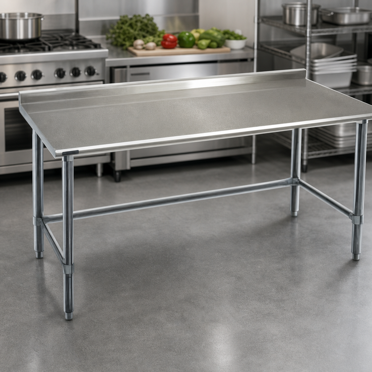 Product image #3 for Spec-Master 84-Inch x 36-Inch 14-Gauge 300-Series Stainless Steel Work Table with 1-1/2-Inch Rear Upturn and Galvanized Open Base
