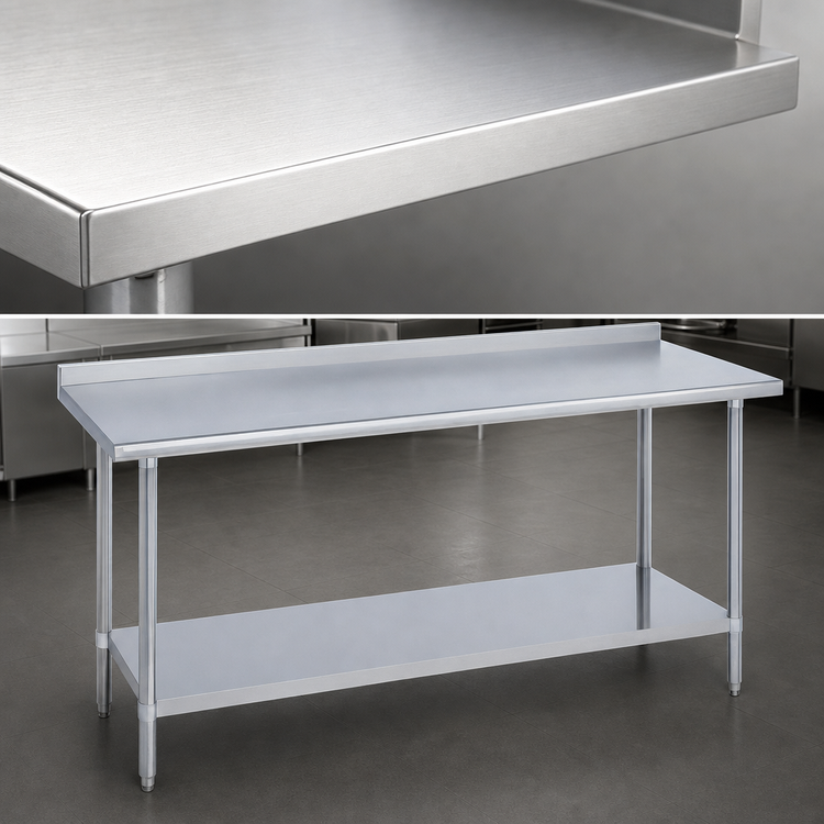 Product image #3 for Duke 72 x 30 Inch 16-Gauge 400 Series Stainless Steel Work Table with 1-1/8 Inch Straight Riser