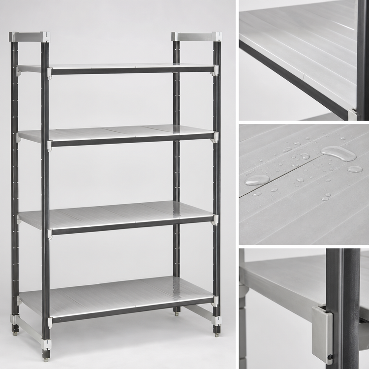 Product image #3 for Cambro Camshelving® Elements XTRA 4-Shelf Solid Stationary Starter Unit, 21 x 72 x 72 Inches, Speckled Gray