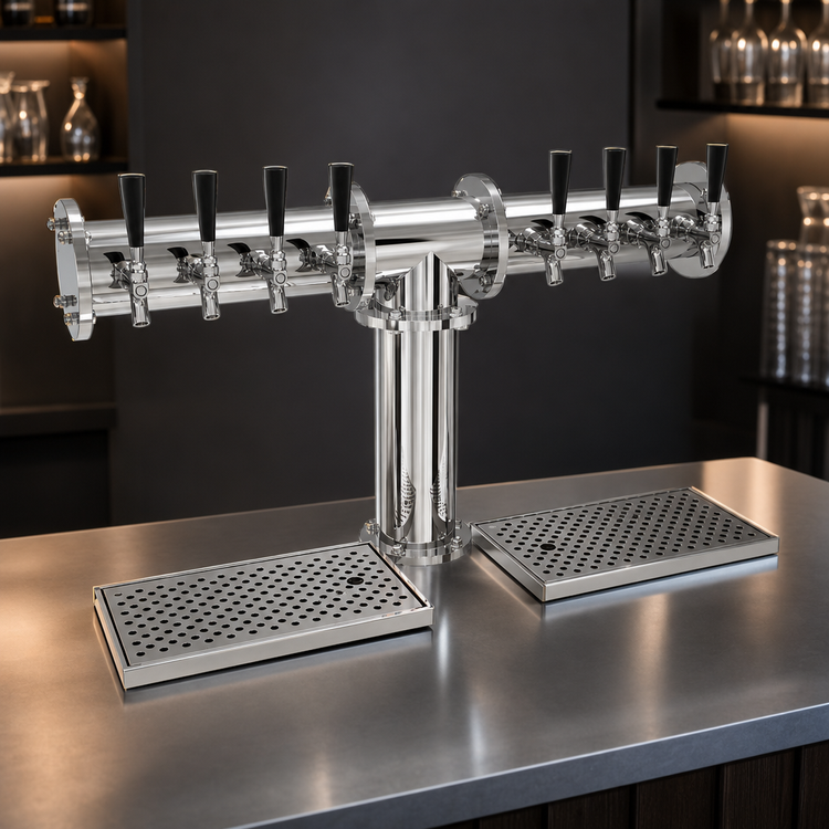 Product image #3 for 8-Faucet Countertop Air-Cooled Pipe Tee Draft Dispensing Tower, Mirror Finish