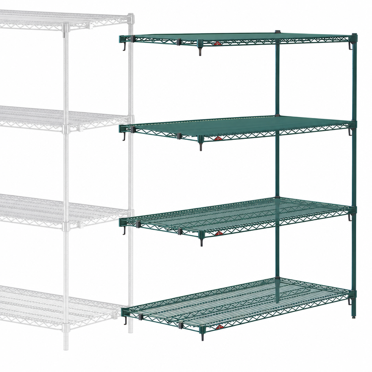 Product image #4 for Metro Super Erecta Super Adjustable Add-On Wire Shelving Unit, 42"W x 21"D x 63"H, 4 Shelves, Green Epoxy-Coated