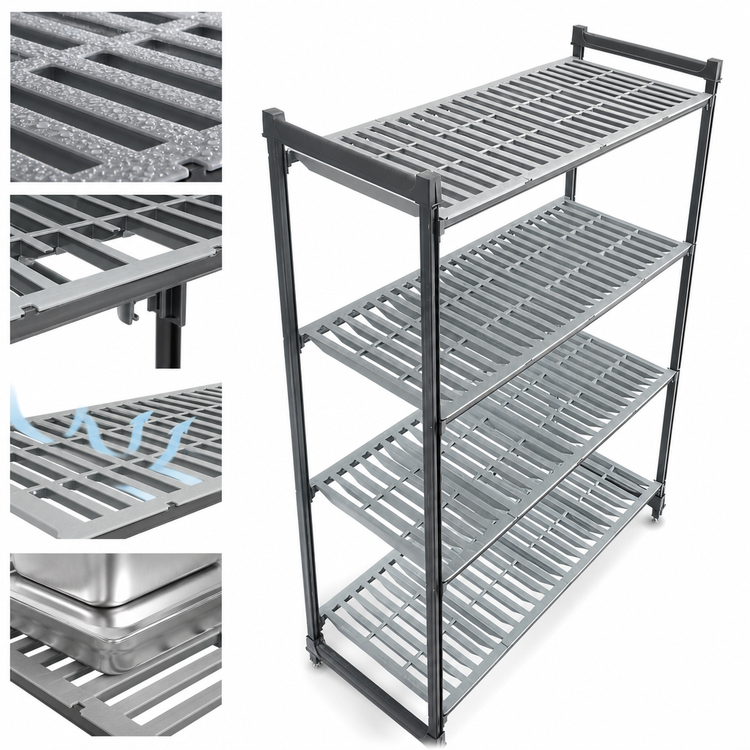 Product image #3 for Cambro Camshelving Basics Plus 4-Shelf Stationary Starter Polymer Shelving Unit, 42" W x 21" D x 72" H, Brushed Graphite