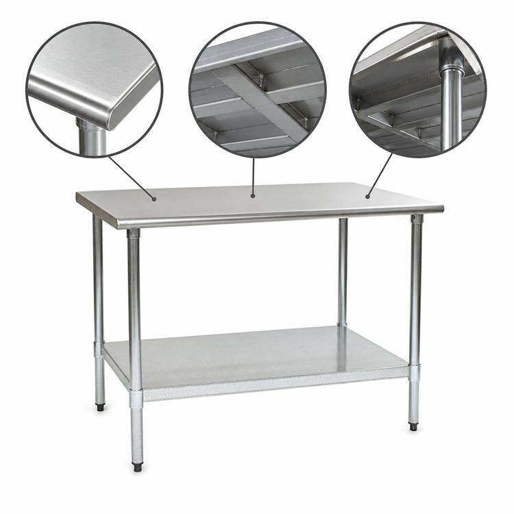 Product image #3 for BlendPort Deluxe Series 30 x 30 Square Flat Top Stainless Steel Work Table with Adjustable Galvanized Undershelf