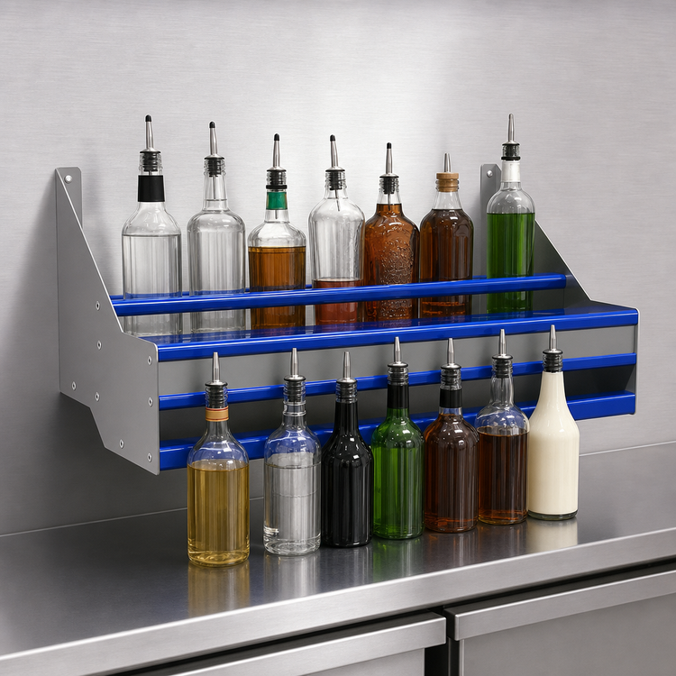 Product image #3 for Advance Tabco Prestige Signature Series Double Tier 30-Inch Stainless Steel Speed Rail, 14-Bottle Capacity