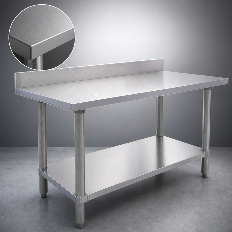 Product image #3 for Omcan Standard Series 84-Inch x 30-Inch Stainless Steel Work Table with 4-Inch Backsplash and Undershelf