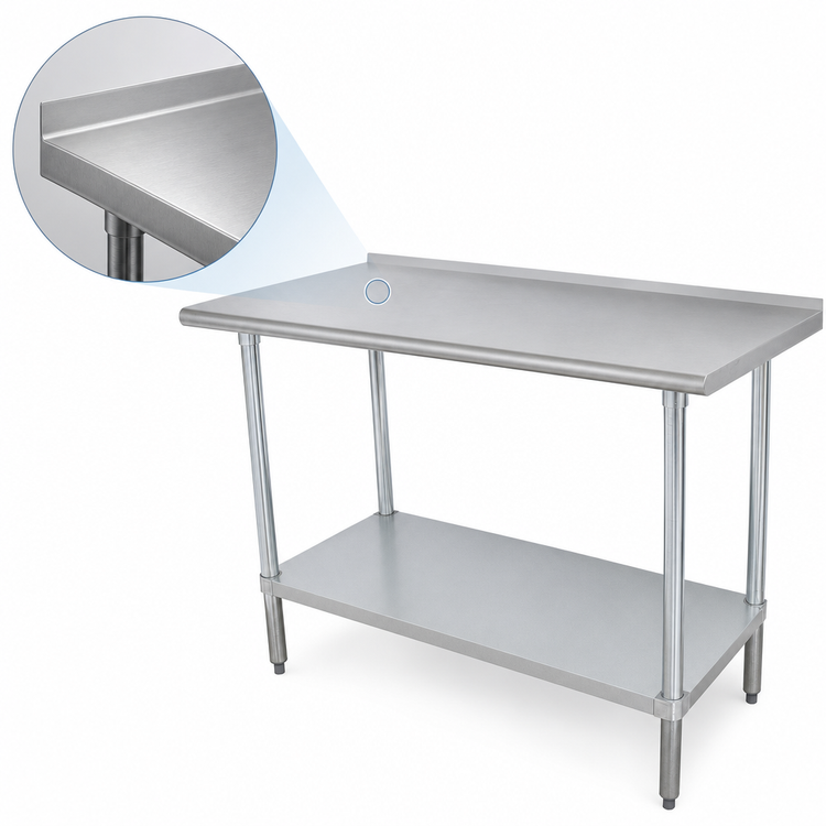 Product image #3 for Advance Tabco 60" x 30" 304 Stainless Steel Work Table with 1-1/2" Rear Up-Turn and Galvanized Undershelf
