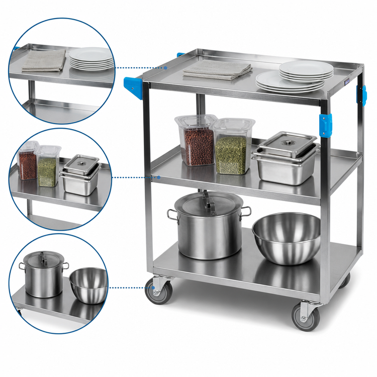 Product image #4 for Carlisle 3-Shelf Stainless Steel Utility Cart, 27 x 18 x 32-1/2 Inches, 300 lb Capacity