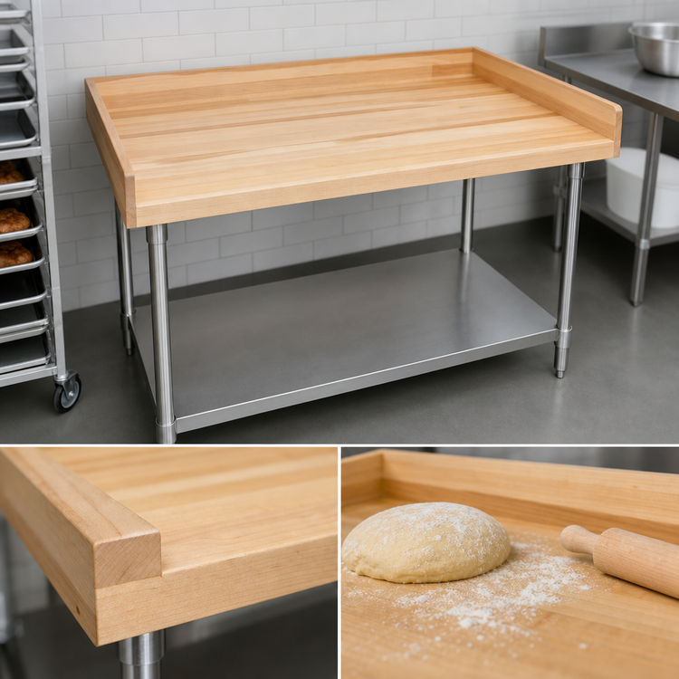 Product image #3 for BK Resources 60" x 36" Bakers' Table with Hard Maple Top and Stainless Steel Undershelf
