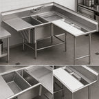Thumbnail image #3 for Eagle Group Spec-Master CFNP2840-2-48TR Two-Compartment 14-Gauge 304 Stainless Steel Prep Sink with Right-Hand 48-Inch Trough Prep Area