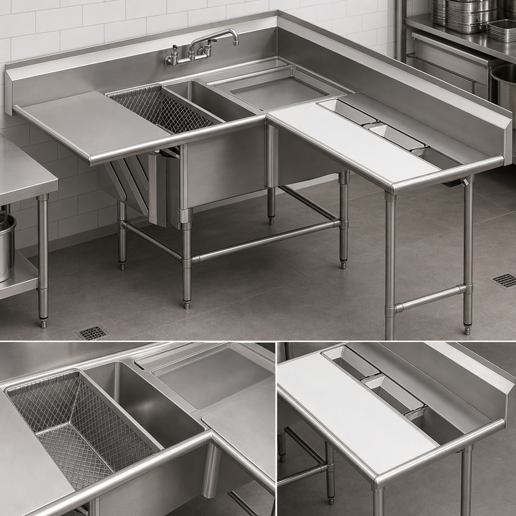 Product image #3 for Eagle Spec-Master FNP Series Two-Compartment Coved Corner Prep Sink with Right-Hand 48-Inch Trough Prep Area