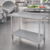 Thumbnail image #3 for Advance Tabco Special Value Series 84 Inch x 30 Inch 16 Gauge 430 Stainless Steel Work Table with 1-1/2 Inch Rear Backsplash and Adjustable Undershelf