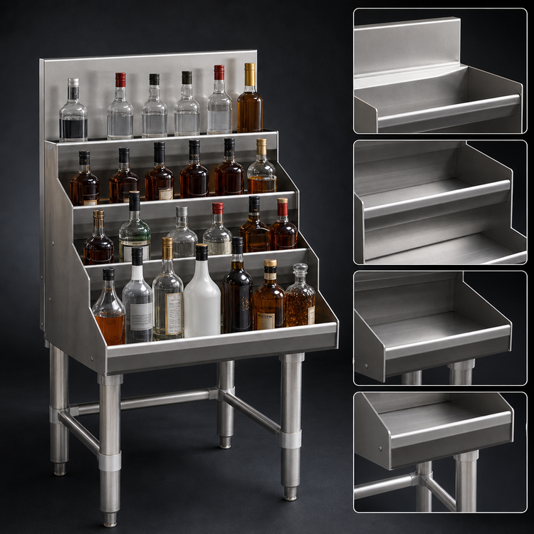 Product image #3 for Spec-Bar 36-Inch Freestanding 4-Step Stainless Steel Liquor Bottle Display Unit