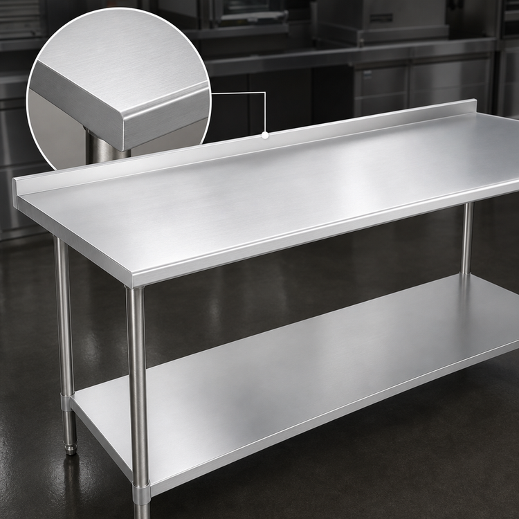 Product image #3 for Duke Deluxe 16-Gauge 300 Series Stainless Steel Work Table with 1-1/8-Inch Riser and Stainless Undershelf, 30 x 120 Inches