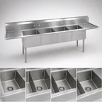 Thumbnail image #3 for BK Resources BKS-4-1620-14-18T Four-Compartment Sink with Left & Right Drainboards, 100"W, 14" Deep Bowls, 18-Gauge 304 Stainless Steel