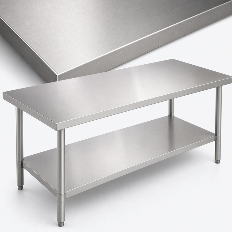 Product image #3 for John Boos Stallion 48" x 30" 18-Gauge 430 Stainless Steel Top Work Table with Undershelf