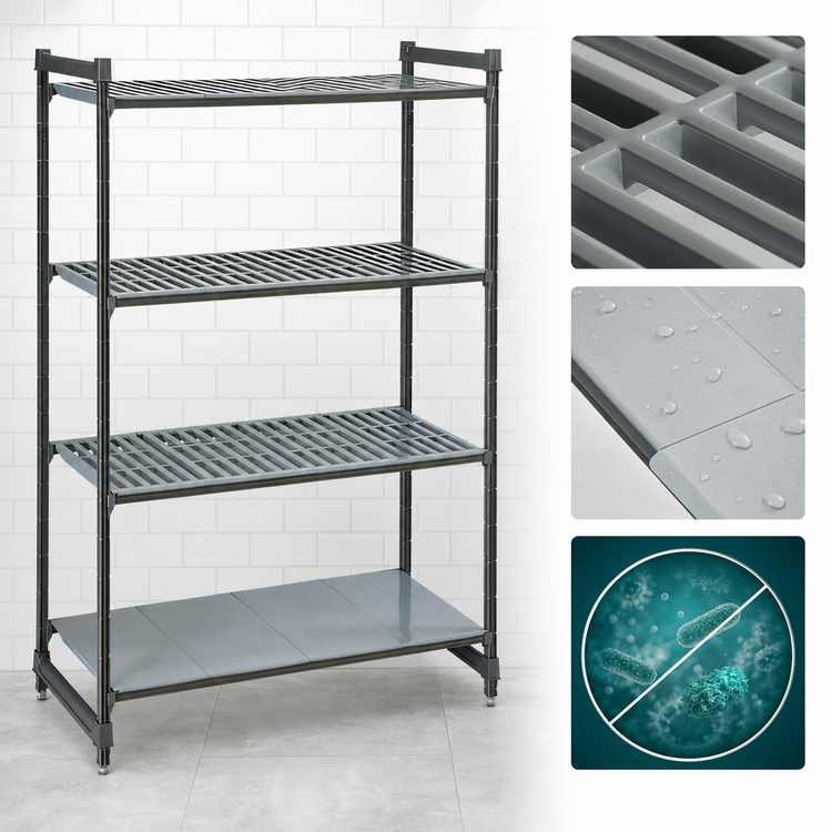 Product image #3 for Cambro Camshelving Basics Plus 4-Shelf Stationary Starter Unit, 18 x 42 x 72 Inches, Mixed Vented/Solid, Brushed Graphite