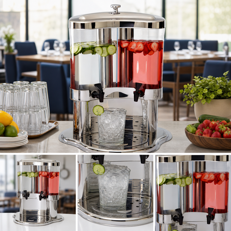Product image #3 for American Metalcraft Double Juice Dispenser with (2) 5.3 Qt. Dispensers and Ice Container