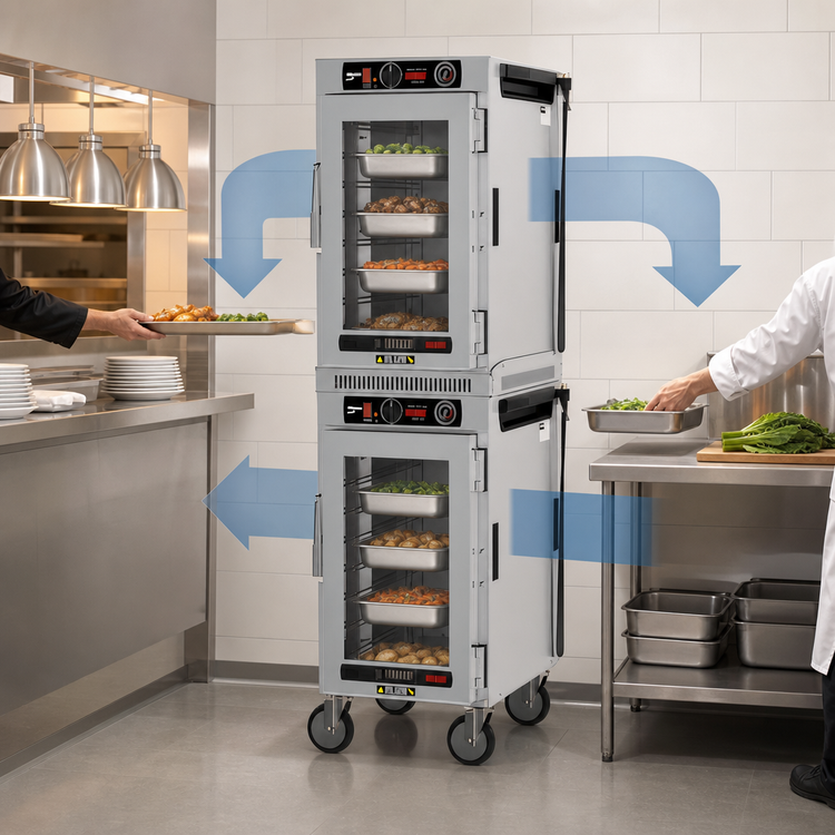 Product image #4 for Metro HotBlox Narrow Mobile Dual-Cavity Pass-Thru Insulated Holding Cabinet with Clear Front and Solid Rear Doors