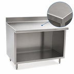 Thumbnail image #3 for Eagle Group Spec-Master OB3048SEM-BS 48"W x 30"D 304 Stainless Steel Work Table, Open Cabinet Base, 14-Gauge Top, 4-1/2" Backsplash