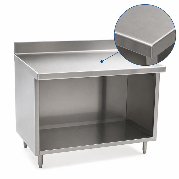 Product image #3 for Spec-Master Marine Series 48" x 30" Stainless Steel Cabinet Base Work Table with Open Front and 4-1/2" Backsplash