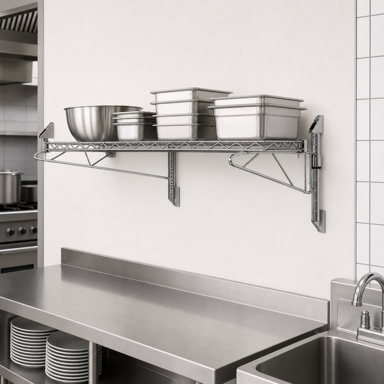 Product image #3 for Quantum Cantilever Single Shelf Wall-Mount Wire Shelving Unit, 72 x 12 Inches, Gray Epoxy Finish