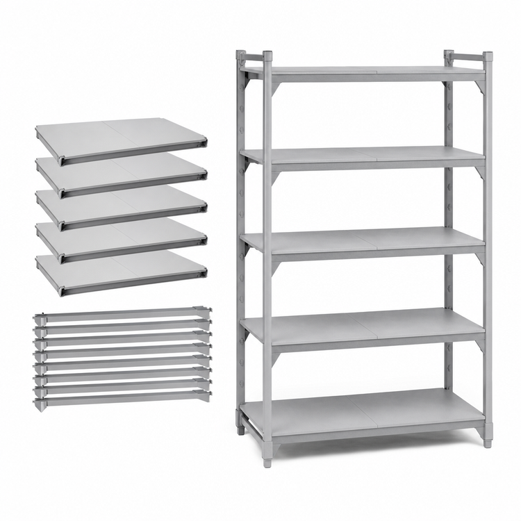 Product image #4 for Cambro Camshelving Premium 24 Inch x 60 Inch Solid 5-Shelf Kit, Speckled Gray
